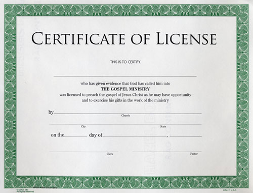Certificate of License to Preach