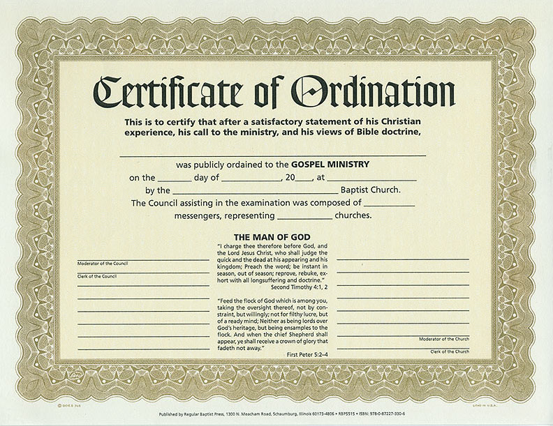 Certificate of Ordination